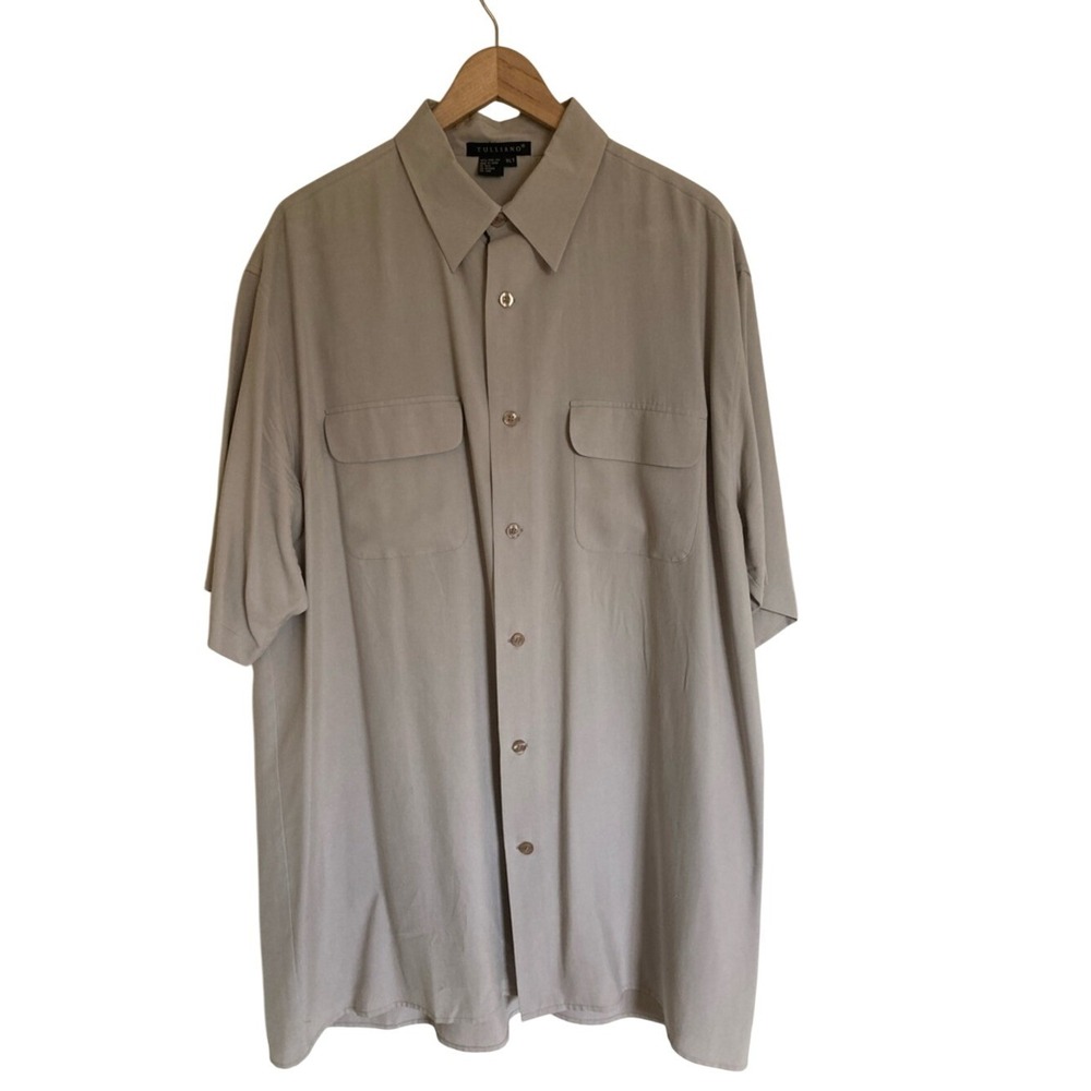 Tulliano Men's Short Sleeve Silk Button-Up Shirt Size XLT Light Taupe Classic